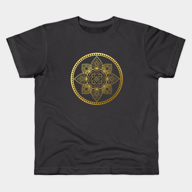 Gold lotus mandala Kids T-Shirt by Camelina